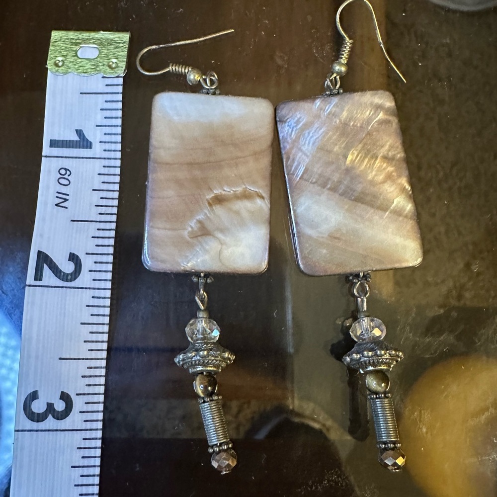Elegant Gold Metal with cream and brown beads Dangle Earrings
